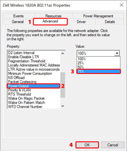 dell wifi power output